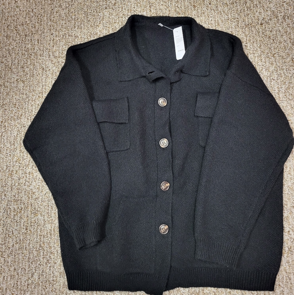 NEW/WOMEN'S BUTTON UP/XL/BLACK SWEATER WITH POCKETS/SOFT THICK